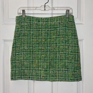 J. Crew Green Tweed Mini Pencil Cotton Skirt